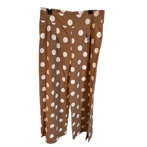 Women's Miss Look Brown Polka Dot Wide-Leg Pants Size L Casual Relaxed Fit